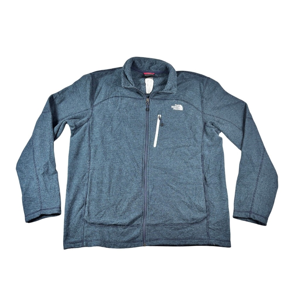 The North Face Mens XL Blue Heathered Full Zip Fleece Jacket Mock Neck Pockets